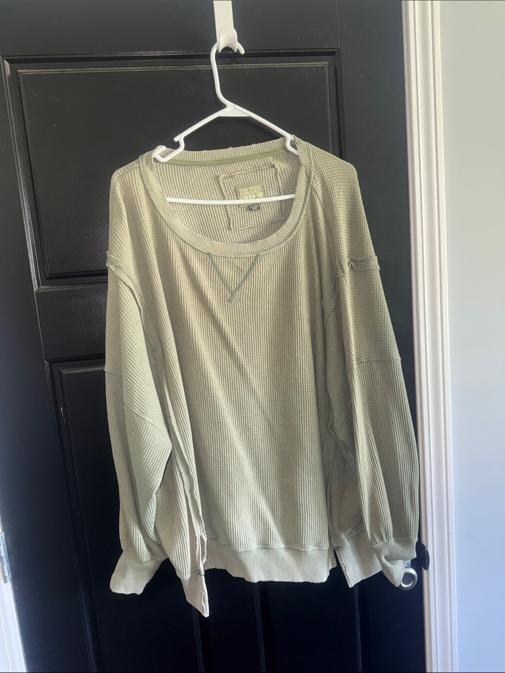 American Eagle Waffle Knit Crewneck Sweater — Olive